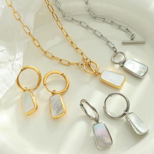 Jewelry Sets, Titanium Steel, with White Shell, plated, fashion jewelry & different styles for choice & for woman, more colors for choice, Necklace:about 50cm;earrings:about 3.1x1.7cm., Sold By PC