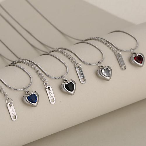 Stainless Steel Jewelry Necklace, 304 Stainless Steel, with Cubic Zirconia, with 5cm extender chain, Heart, plated, fashion jewelry & for woman, more colors for choice, Length:45 cm, Sold By PC