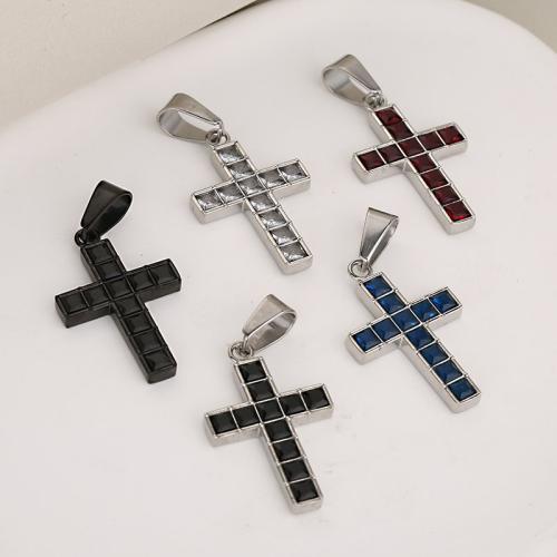 Stainless Steel Cross Pendants, 304 Stainless Steel, with Cubic Zirconia, plated, DIY, more colors for choice, Sold By PC