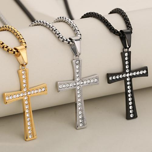 Stainless Steel Cross Pendants, 304 Stainless Steel, plated, DIY & with rhinestone, more colors for choice, Sold By PC