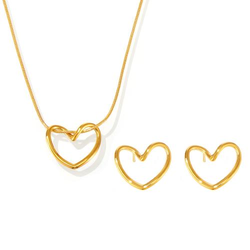 Fashion Stainless Steel Jewelry Sets, 304 Stainless Steel, Heart, plated, different styles for choice & for woman & hollow, golden, Sold By PC