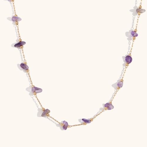 Collier de bijoux en acier inoxydable, acier inoxydable 316L, avec Gravier naturel, avec 5cm chaînes de rallonge, Plaqué or 18K, bijoux de mode & différents matériaux pour le choix & pour femme, Longueur:40 cm, Vendu par PC