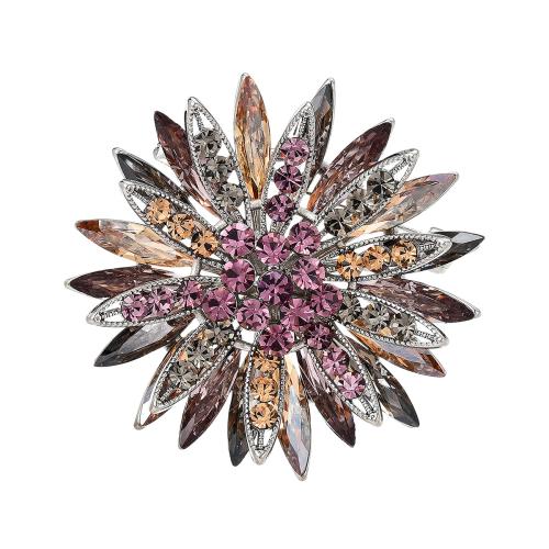 Broche cristal, laiton, avec Cristal autrichien, Placage, pavé de micro zircon & pour femme, argent, 42x43mm, Vendu par PC