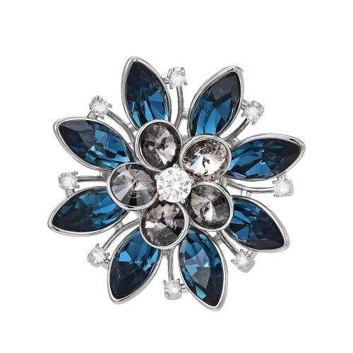 Crystal Brooch, Brass, with Austrian Crystal, plated, micro pave cubic zirconia & for woman, silver color, 41x42mm, Sold By PC