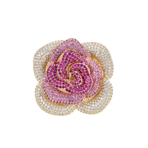 Broche bijoux de mode, laiton, Placage, pavé de micro zircon & pour femme, doré, 48x50mm, Vendu par PC