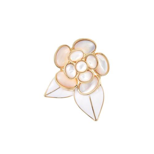 Broche bijoux de mode, laiton, avec coquille, Placage, pour femme & émail, doré, 45x35mm, Vendu par PC