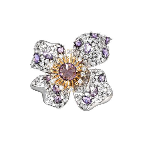 Broche bijoux de mode, laiton, Placage, pavé de micro zircon & pour femme, argent, 42x46mm, Vendu par PC