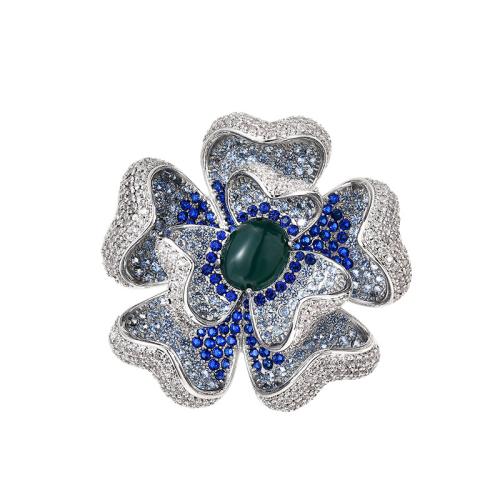 Broche bijoux de mode, laiton, pavé de micro zircon & pour femme, argent, 45x47mm, Vendu par PC