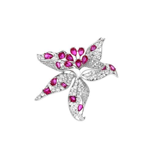 Broche bijoux de mode, laiton, Placage, pavé de micro zircon & pour femme, argent, 53x57mm, Vendu par PC