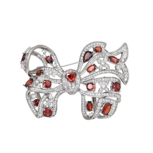 Broche bijoux de mode, laiton, Placage, pavé de micro zircon & pour femme, argent, 35x48mm, Vendu par PC