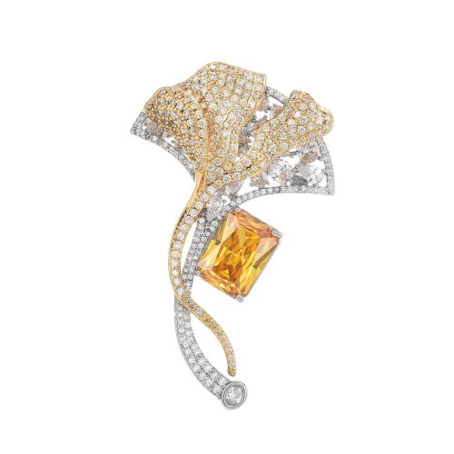 Crystal Brooch, Brass, with Austrian Crystal, plated, micro pave cubic zirconia & for woman, silver color, 56x35mm, Sold By PC