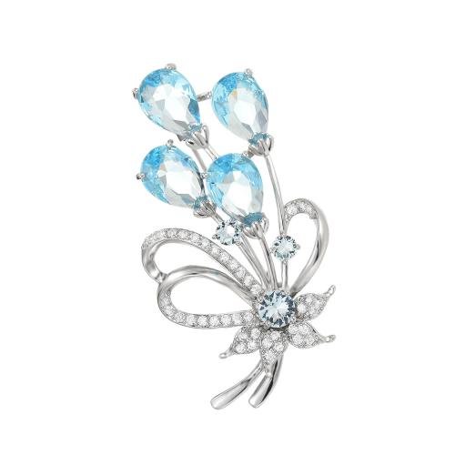 Broche bijoux de mode, laiton, Placage, pavé de micro zircon & pour femme, argent, 56x29mm, Vendu par PC