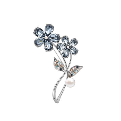 Broche bijoux de mode, laiton, pavé de micro zircon & pour femme, argent, 34x63mm, Vendu par PC