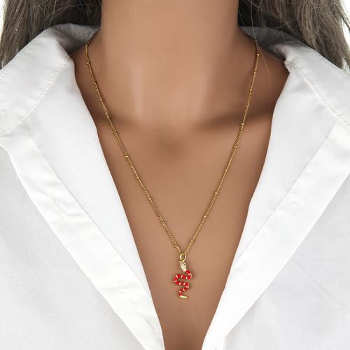 Brass Necklace, Vacuum Ion Plating, for woman & enamel & with rhinestone, more colors for choice, Length:41-50 cm, Sold By PC