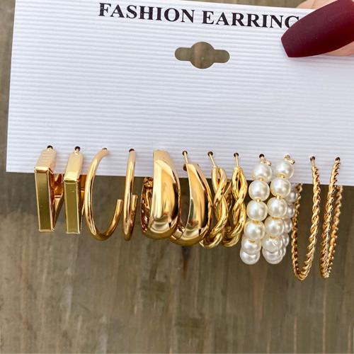 Tibetan Style Earring Set, with Plastic Pearl, gold color plated, different styles for choice & for woman & enamel, earring length 20-50mm, Sold By Set