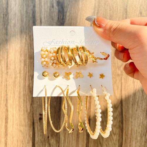 Tibetan Style Earring Set, with Plastic Pearl & Acrylic, KC gold color plated, different styles for choice & for woman, earring length 5-70mm, Sold By Set