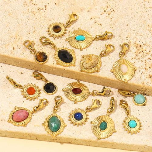 Stainless Steel Key Clasp, 304 Stainless Steel, with Gemstone, Vacuum Ion Plating, Different Shape for Choice & DIY, more colors for choice, 6PCs/Bag, Sold By Bag