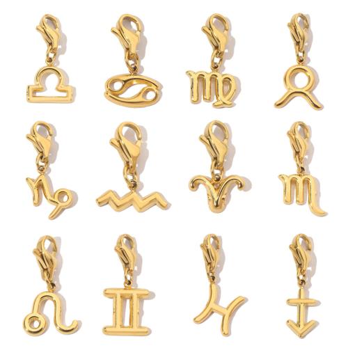 Stainless Steel Key Clasp, 304 Stainless Steel, 12 Signs of the Zodiac, Vacuum Ion Plating, Different Shape for Choice & DIY, more colors for choice, 6PCs/Bag, Sold By Bag