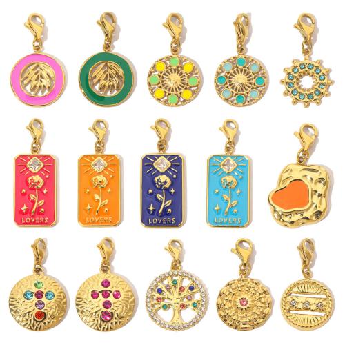 Stainless Steel Key Clasp, 304 Stainless Steel, Vacuum Ion Plating, Different Shape for Choice & DIY & enamel & with rhinestone, more colors for choice, 6PCs/Bag, Sold By Bag