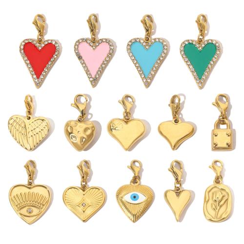 Stainless Steel Key Clasp, 304 Stainless Steel, Vacuum Ion Plating, Different Shape for Choice & DIY & enamel & with rhinestone, more colors for choice, 6PCs/Bag, Sold By Bag