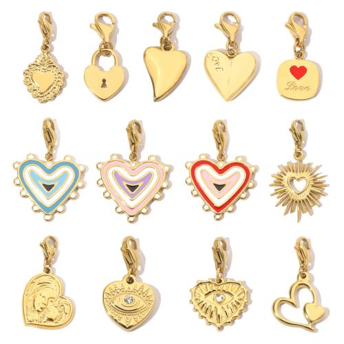 Stainless Steel Key Clasp, 304 Stainless Steel, Vacuum Ion Plating, Different Shape for Choice & DIY & enamel & with rhinestone, more colors for choice, 6PCs/Bag, Sold By Bag