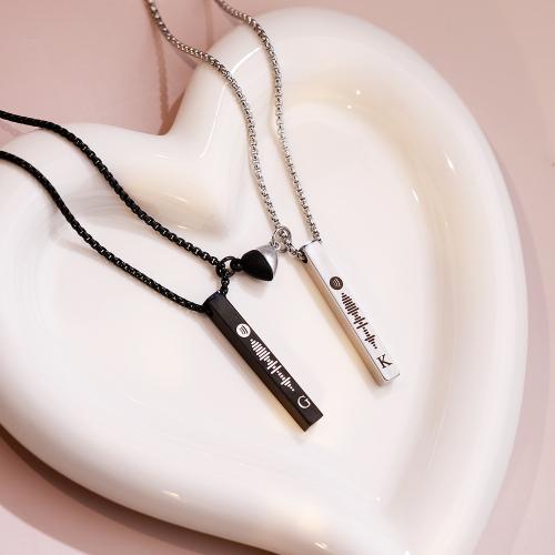 Couple Necklace, 304 Stainless Steel, with Magnet, with 5CM extender chain, Heart, plated, Unisex, Length:60 cm, Sold By PC