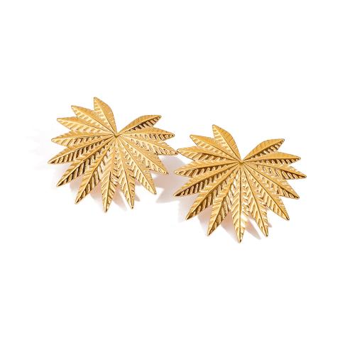 Stainless Steel Stud Earrings, 304 Stainless Steel, Maple Leaf, gold color plated, fashion jewelry, golden, Sold By Pair