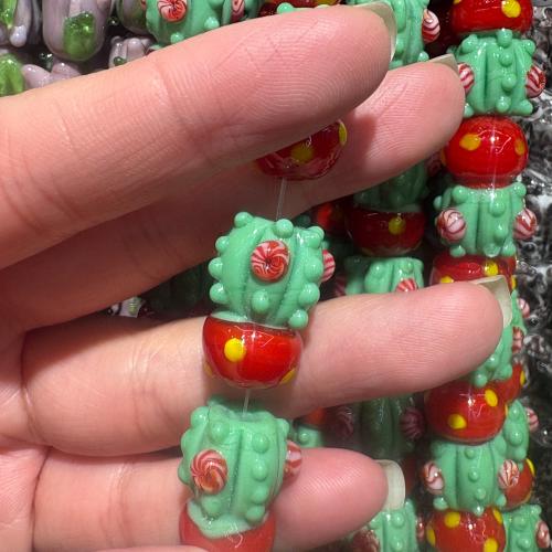 Handgewickelte Perlen, Lampwork, Opuntia Stricta, DIY, grün, 20x12mm, 25PCs/Tasche, verkauft von Tasche