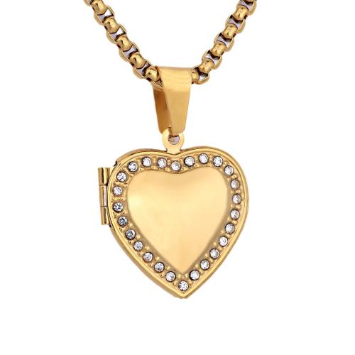 Fashion Locket Pendants, 304 Stainless Steel, Heart, plated, DIY & with rhinestone, more colors for choice, Sold By PC