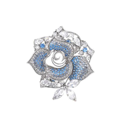 Fashion Brooch Jewelry, Brass, plated, micro pave cubic zirconia & for woman, silver color, 48x44mm, Sold By PC