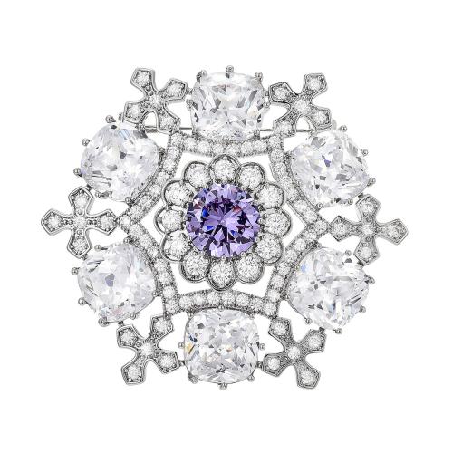 Broche bijoux de mode, laiton, Placage, pavé de micro zircon & pour femme, argent, 43x43mm, Vendu par PC