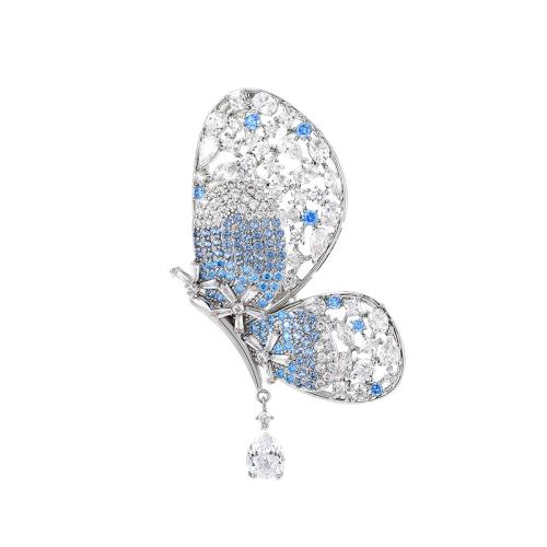 Broche bijoux de mode, laiton, Placage, pavé de micro zircon & pour femme, argent, 58x29mm, Vendu par PC