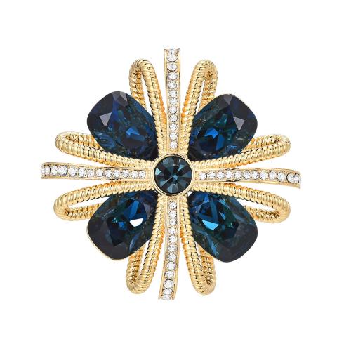 Crystal Brooch, Brass, with Austrian Crystal, micro pave cubic zirconia & for woman, golden, 49x49mm, Sold By PC