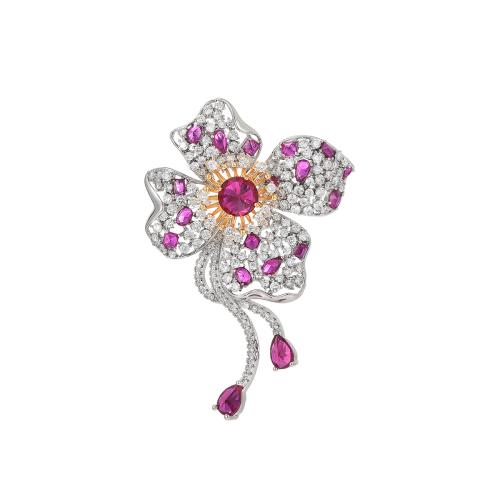 Broche bijoux de mode, laiton, Placage, pavé de micro zircon & pour femme, argent, 64x43mm, Vendu par PC