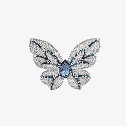 Crystal Brooch, Brass, with Austrian Crystal, plated, micro pave cubic zirconia & for woman, silver color, 43x58mm, Sold By PC