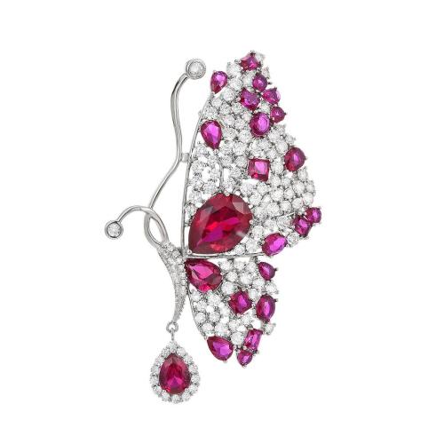 Modeschmuck Brosche, Messing, plattiert, Micro pave Zirkonia & für Frau, Silberfarbe, 67x38mm, verkauft von PC