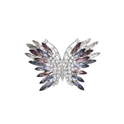 Broche cristal, laiton, avec Cristal autrichien, Placage, pavé de micro zircon & pour femme, argent, 43x62mm, Vendu par PC