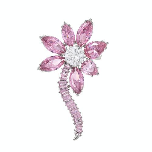 Crystal Brooch, Brass, with Austrian Crystal, plated, micro pave cubic zirconia & for woman, silver color, 55x31mm, Sold By PC