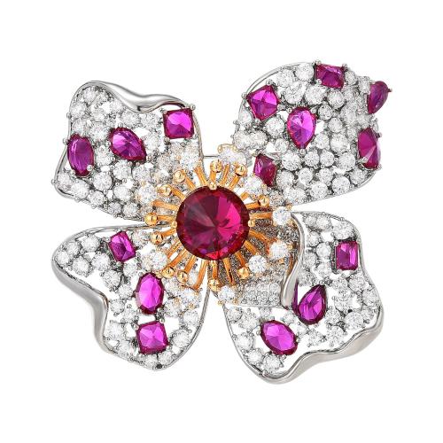 Broche bijoux de mode, laiton, Placage, pavé de micro zircon & pour femme, argent, 42x44mm, Vendu par PC