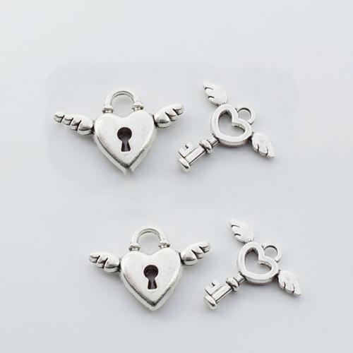 Tibetan Style Pendants, Lock and Key, plated, 2 pieces & DIY, more colors for choice, 100Pairs/Bag, Sold By Bag