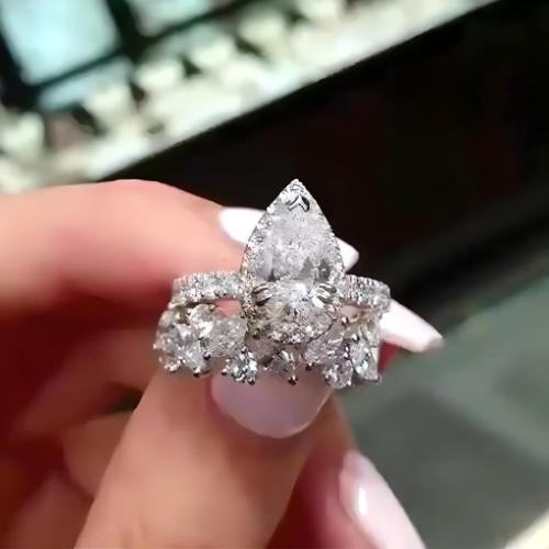 laiton bague, larme, Plaqué de platine, normes différentes pour le choix & pavé de micro zircon & pour femme, Taille:6-10, Vendu par PC