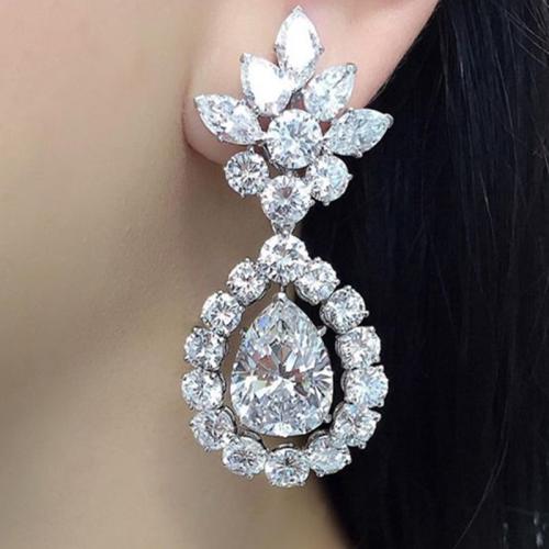 laiton Boucle d'oreille goutte, larme, Plaqué de platine, pavé de micro zircon & pour femme, 30.50mm, Vendu par paire