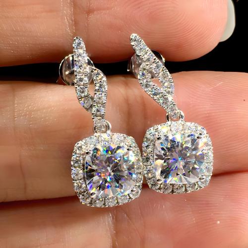 Brass Drop Earring, Square, platinum plated, micro pave cubic zirconia & for woman, 24mm, Sold By Pair