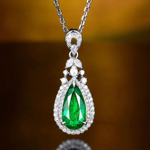 Brass Necklace, Teardrop, plated, oval chain & micro pave cubic zirconia & for woman, Length:Approx 18 Inch, Sold By PC