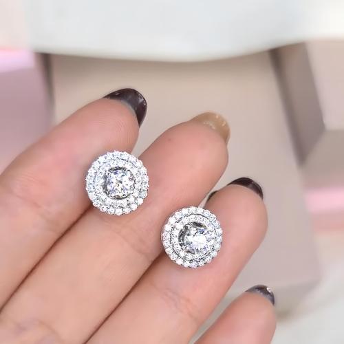 Brass Stud Earring, Round, platinum plated, micro pave cubic zirconia & for woman, 12mm, Sold By Pair