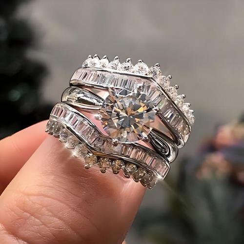 Brass Ring Set, platinum plated, Unisex & different size for choice & micro pave cubic zirconia, US Ring Size:6-10, Sold By Set