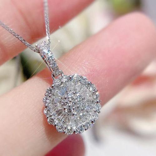 Brass Necklace, Round, platinum plated, oval chain & micro pave cubic zirconia & for woman, Length:Approx 18 Inch, Sold By PC