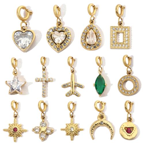 Stainless Steel Pendants, 304 Stainless Steel, with Cubic Zirconia & Rhinestone, Vacuum Ion Plating, Different Shape for Choice & DIY, more colors for choice, 3PCs/Bag, Sold By Bag