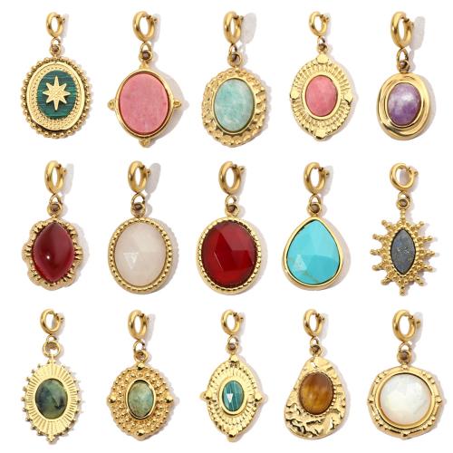 Stainless Steel Pendants, 304 Stainless Steel, with Gemstone, Vacuum Ion Plating, Different Shape for Choice & DIY, more colors for choice, 3PCs/Bag, Sold By Bag