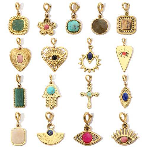 Stainless Steel Pendants, 304 Stainless Steel, with Gemstone, Vacuum Ion Plating, Different Shape for Choice & DIY, more colors for choice, 3PCs/Bag, Sold By Bag